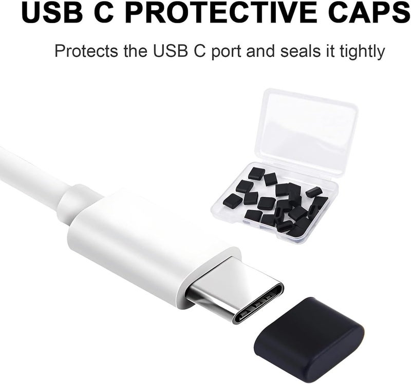 HUACAA 20 Pcs USB C Dust Caps Port Anti Dust Plug Silicone Type C Male Port Cover Anti Dust Charging Port Cover Protectors for Any Type C Charging Male Port (USB C Dust Cover/Black) - Image 3